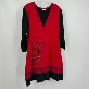 The Collection Royal Women’s Dress Size XL Red Black Embroidered Boho Witchy